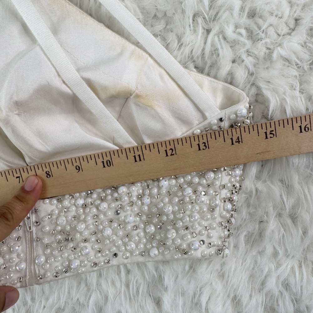 Shail K Ivory Pearl Beaded Halter Crop Top Size 2 Formal Pearlcore Glam Prom‎ - Picture 5 of 9